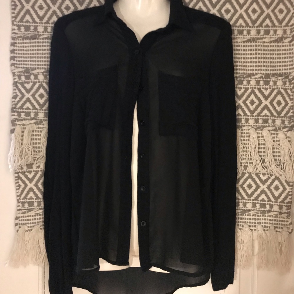 Black sheer button up top